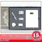 ست مدیریتی سفید 6 تکه  - 1402 - سررسید قطع وزیری - خودکار فلزی هندزفری YSS - کابل - دو شاخه - اسپیکر مثلثی مدل دلارام - LK135